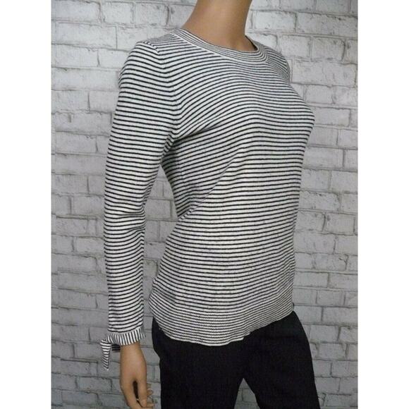 $90 Ann Taylor Loft Black Ivory Striped Bow Cuff Wool Blend Sweater PS NEW - Picture 2 of 6